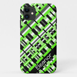 Plaid in Lime Green, Black & Grey Personalised iPhone 11 Case