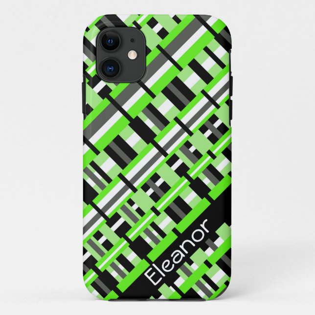 Plaid in Lime Green, Black & Grey Personalised Case-Mate iPhone Case (Back)