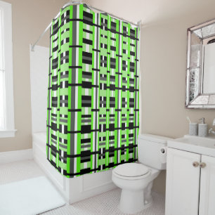 Plaid in Lime Green, Black & Grey Shower Curtain