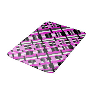 Plaid in Pink, Black & Grey Diagonal Bath Mat