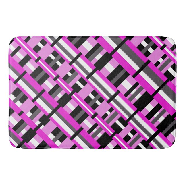 Plaid in Pink, Black & Grey Diagonal  Bath Mat (Front)