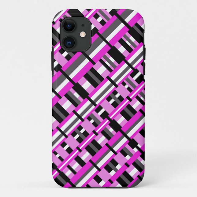 Plaid in Pink, Black & Grey Diagonal Case-Mate iPhone Case (Back)