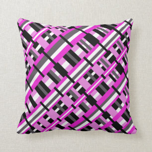 Plaid in Pink, Black & Grey Diagonal Cushion