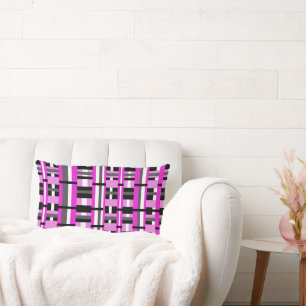 Plaid in Pink, Black & Grey Lumbar Cushion