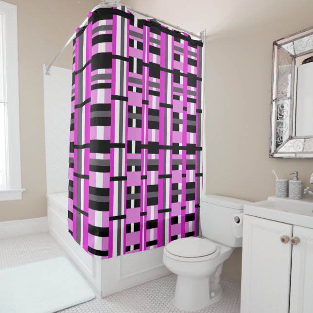 Plaid in Pink, Black & Grey Shower Curtain (In Situ)