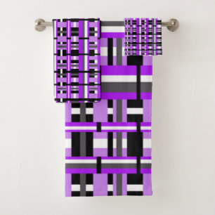 Plaid in Purple, Black & Grey Bold Bath Towel Set