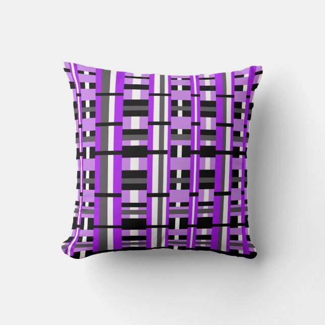 Plaid in Purple, Black & Grey Cushion (Front)