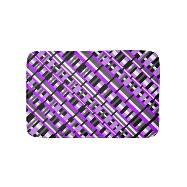 Plaid in Purple, Black & Grey Diagonal Bath Mat (Front)
