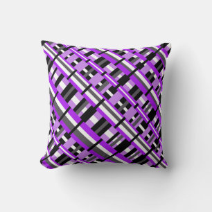 Plaid in Purple, Black & Grey Diagonal Cushion