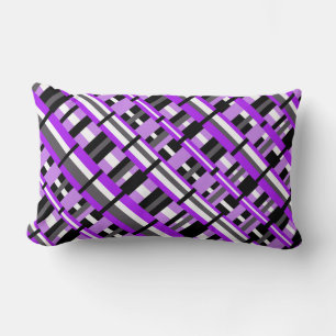 Plaid in Purple, Black & Grey Diagonal Lumbar Cushion