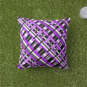 Plaid in Purple, Black & Grey Diagonal Outdoor Cushion