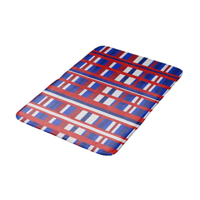Plaid in Red, White & Blue Bath Mat (Angled)