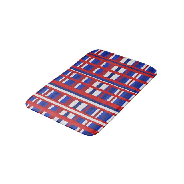 Plaid in Red, White & Blue Bath Mat (Angled)