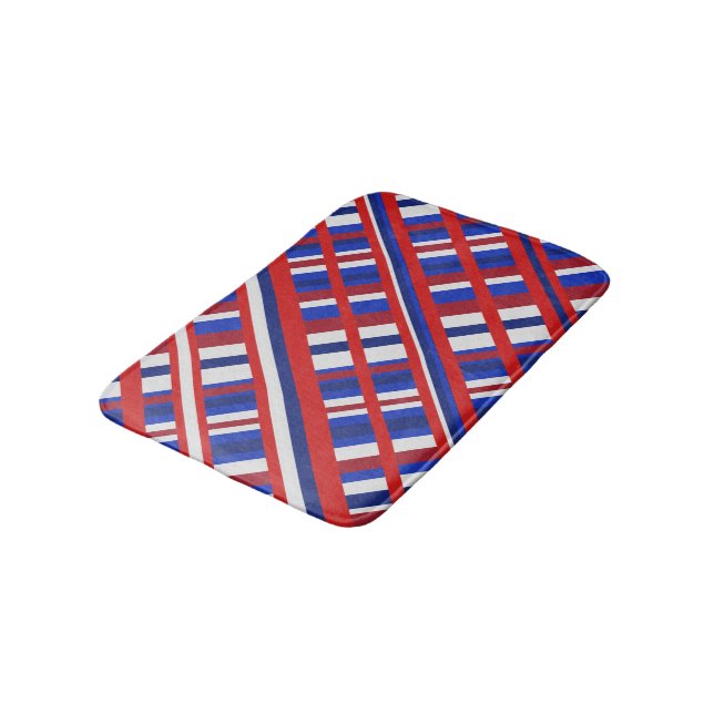 Plaid in Red, White & Blue Diagonal Bath Mat (Angled)