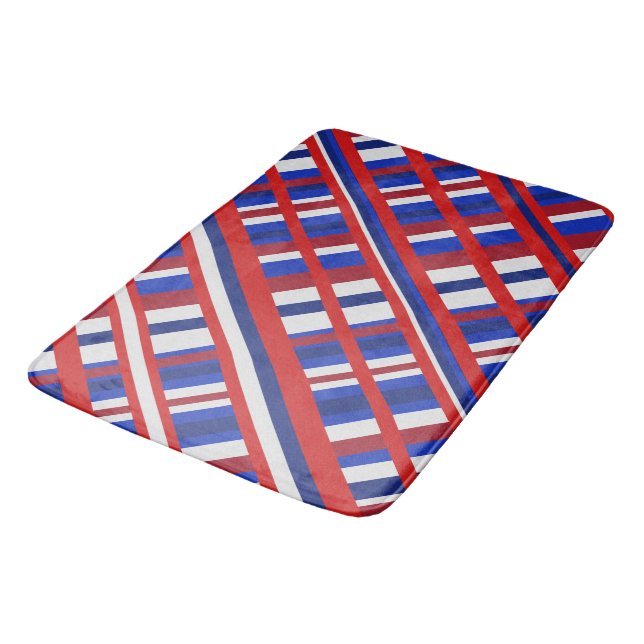 Plaid in Red, White & Blue Diagonal Bath Mat (Angled)