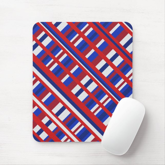 Plaid in Red, White & Blue Diagonal  Mouse Pad (With Mouse)