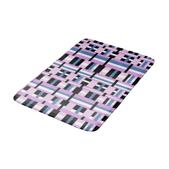 Plaid in Slate Blue, Orchid, Black & White Bath Mat (Angled)