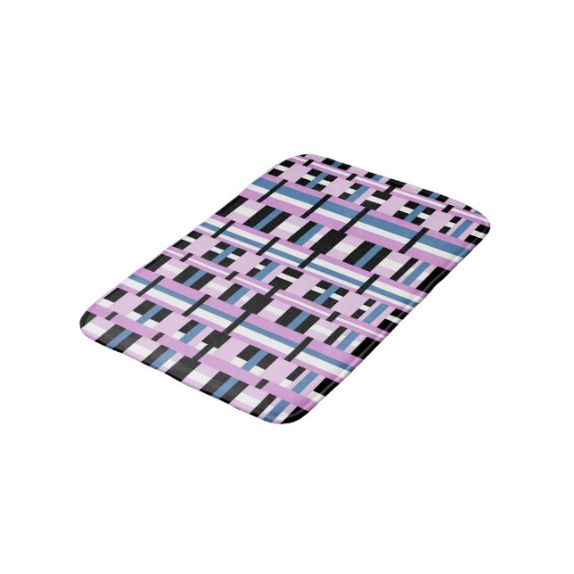 Plaid in Slate Blue, Orchid, Black & White Bath Mat (Angled)