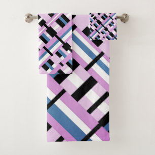 Plaid in Slate Blue, Orchid, Black & White Bath Towel Set