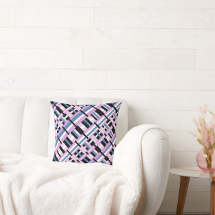Plaid in Slate Blue, Orchid, Black & White Cushion