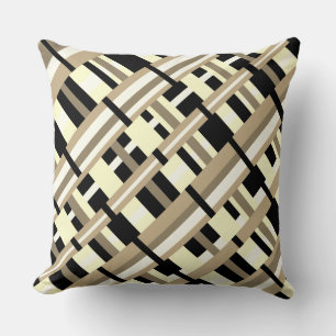 Plaid in Taupe, Tan, Black, White Diagonal Cushion