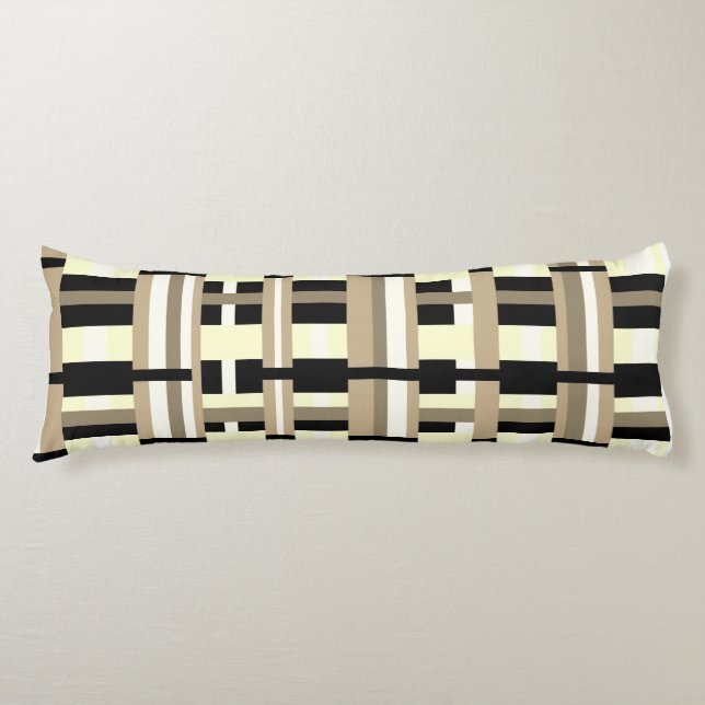Plaid in Taupe, Tan, Black, White Modern Body Cushion (Front)