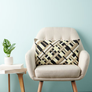 Plaid in Taupe, Tan, Black, White Modern Lumbar Cushion
