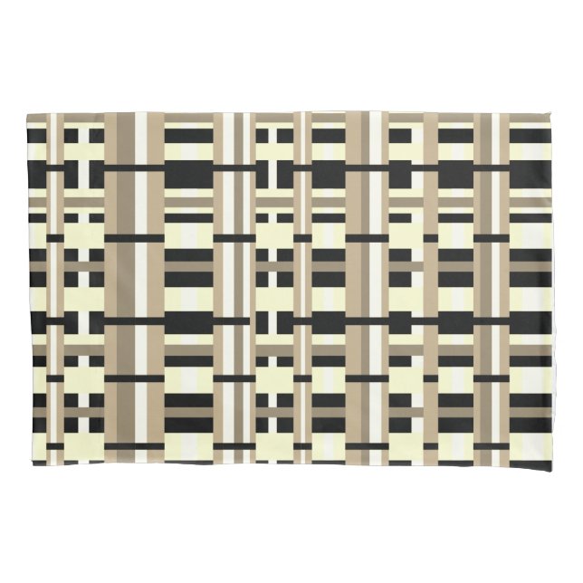 Plaid in Taupe, Tan, Black, White Modern Pillowcase (Front-Left)