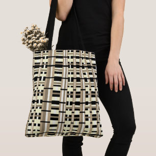 Plaid in Taupe, Tan, Black, White Modern Tote Bag