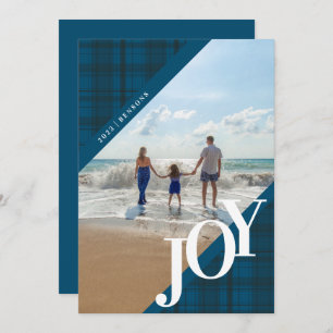 Plaid JOY Diagonal Blue Holiday Card