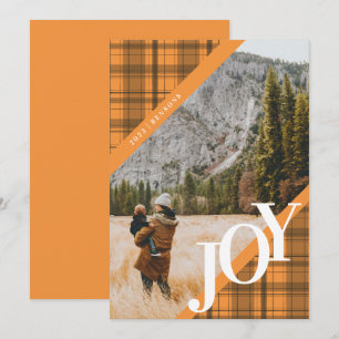 Plaid JOY Diagonal Orange Holiday Card