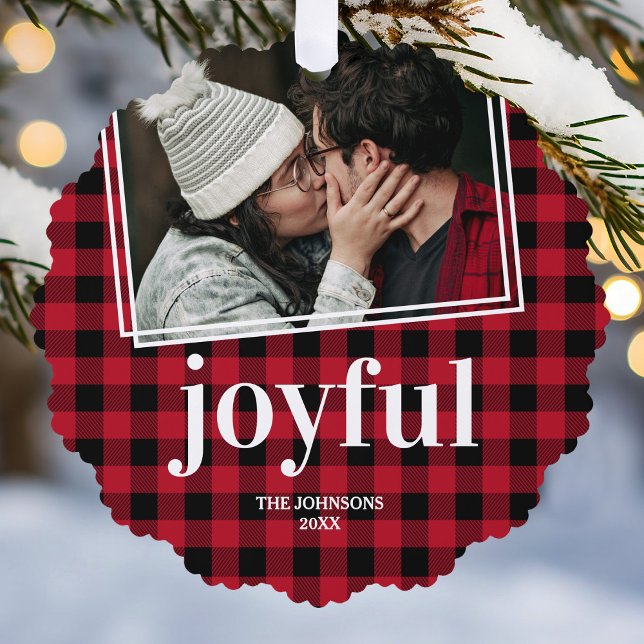 Plaid Joyful Christmas Photo Tree Decoration Card (Creator Uploaded)