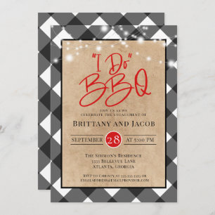 Plaid Kraft String Lights I Do BBQ Engagement Invi Invitation