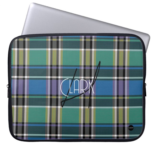 Plaid Laptop Cover with Blue HAMbyWG (Front)