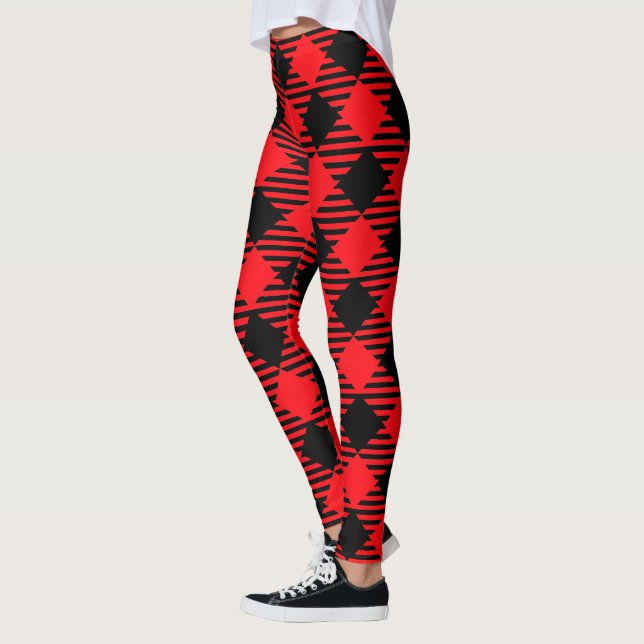 Plaid Leggings Red & Black Multicolor Women Tights (Left)