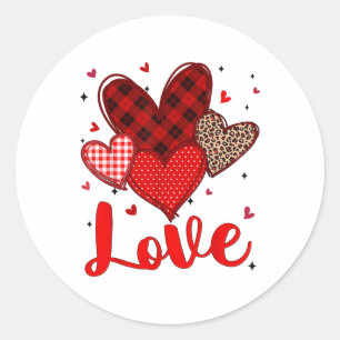 Plaid Leopard Heart Love Valentines Day Mens Women Classic Round Sticker