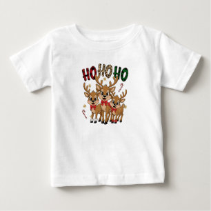 Plaid & Leopard Ho Ho Ho Reindeer Kids Christmas Baby T-Shirt