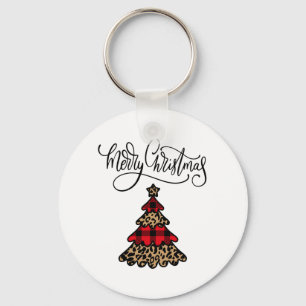 Plaid & Leopard Print Christmas Tree Key Ring