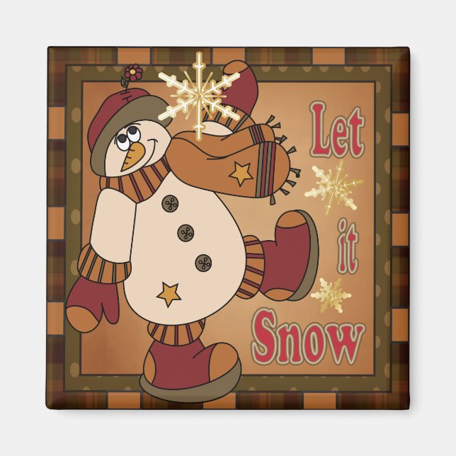 Plaid Let it Snow Snowman Gift Magnet (Front)