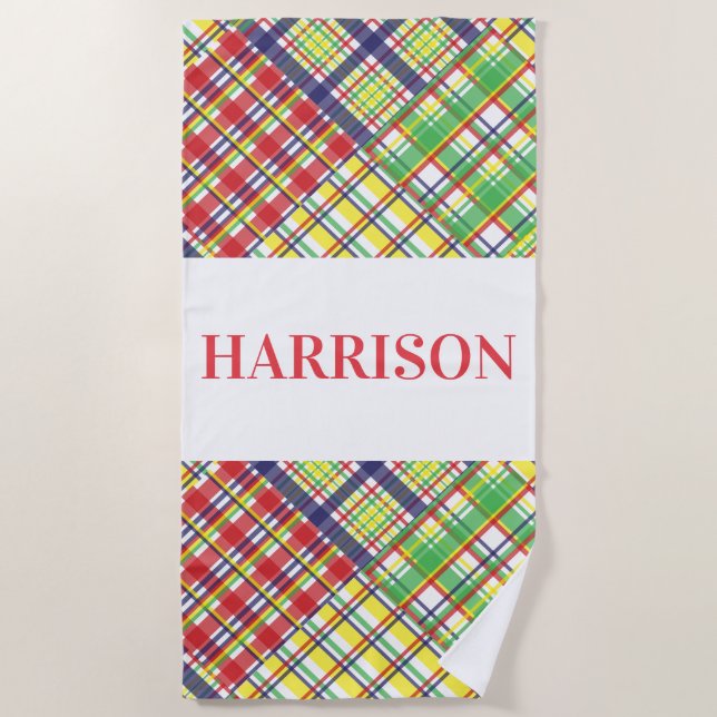 Plaid Madras Personalised Beach Towel (Front)