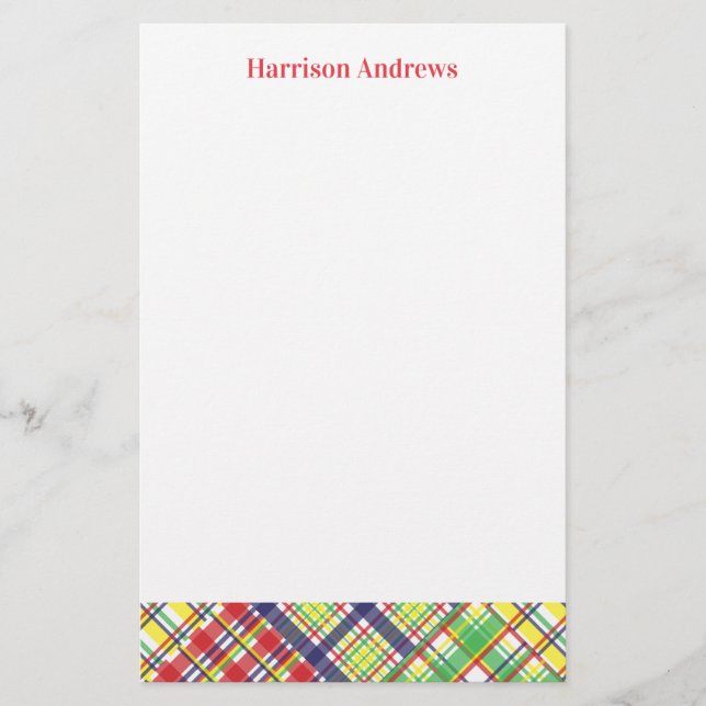 Plaid Madras Personalised Stationery Sheets (Front)