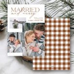 Plaid Married and Merry Script Newlywed Photos Holiday Card<br><div class="desc">Celebrate your first holiday season as newlyweds with this Plaid Married and Merry Script Newlywed Photos Holiday Card that beautifully tells your love story. This design radiates warmth and elegance, blending cosy, rustic charm with timeless sophistication. Each photo feels like a glimpse into your journey together, capturing the magic of...</div>