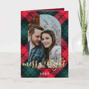 Plaid Merry and Bright Arch Frame Photo Holiday Card