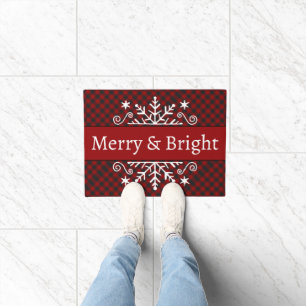 Plaid Merry & Bright snowflake Doormat