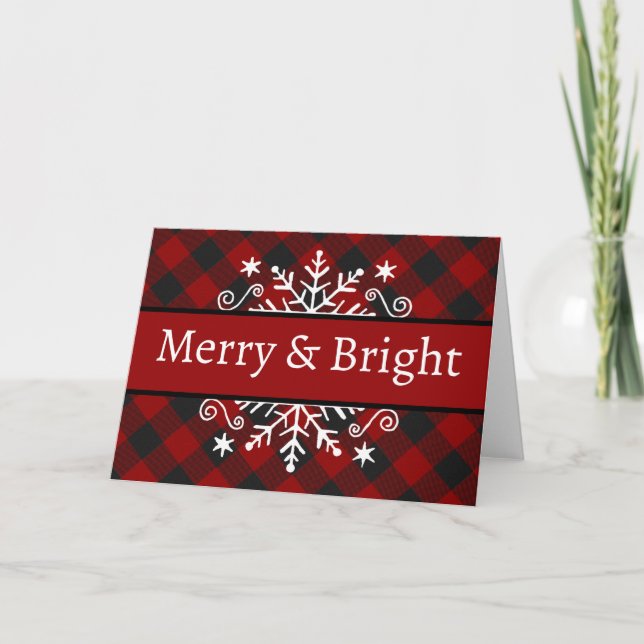 Plaid Merry & Bright snowflake Postcard (Front)