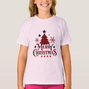 Plaid Merry Christmas Girls T-Shirt