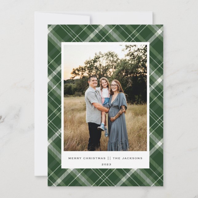 Plaid Merry Christmas Green Holiday Card (Front)