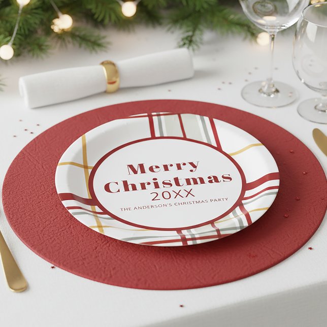 Plaid Merry Christmas Holiday Party Paper Plate (Creator Uploaded)