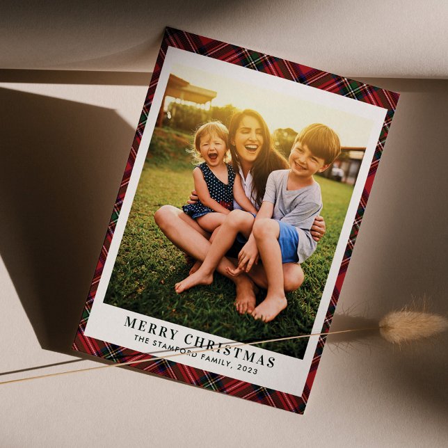 Plaid Merry Christmas Photo Clan Stewart Tartan Holiday Card (Tartan Christmas Family Photo Greetings Card)