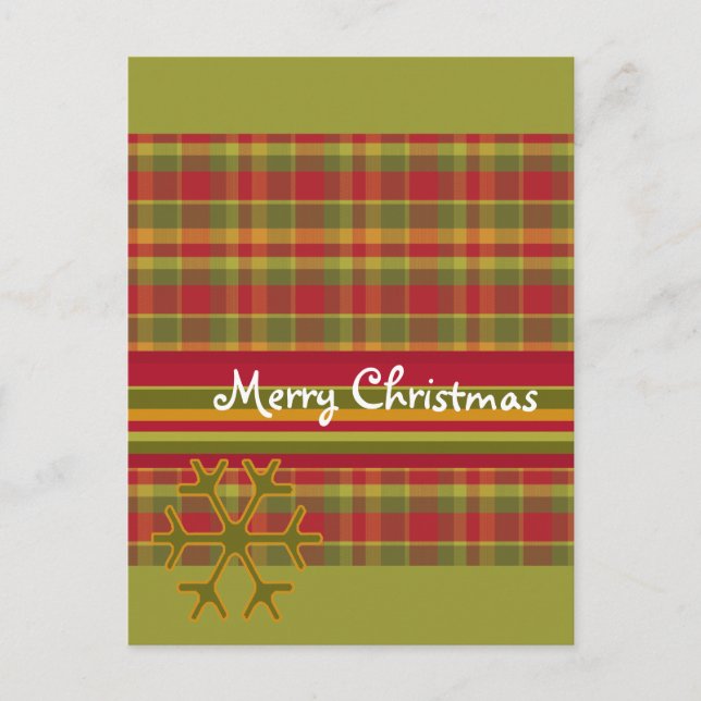 Plaid Merry Christmas Postcard (Front)